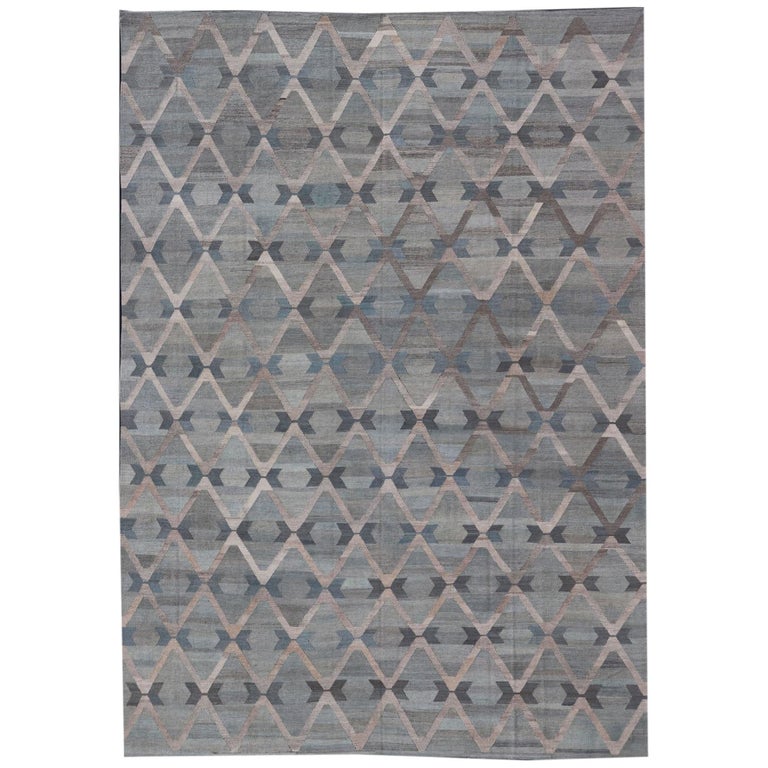 Large Diamond Pattern with All-Over Modern Design Flat-Weave Kilim For ...