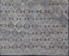 Large Diamond Pattern with All-Over Modern Design Flat-Weave Kilim