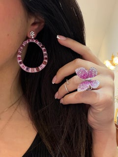 Large Diamond Hoop Earrings with Pink Spinel Ombré, 26.67 Carats, 18K White Gold