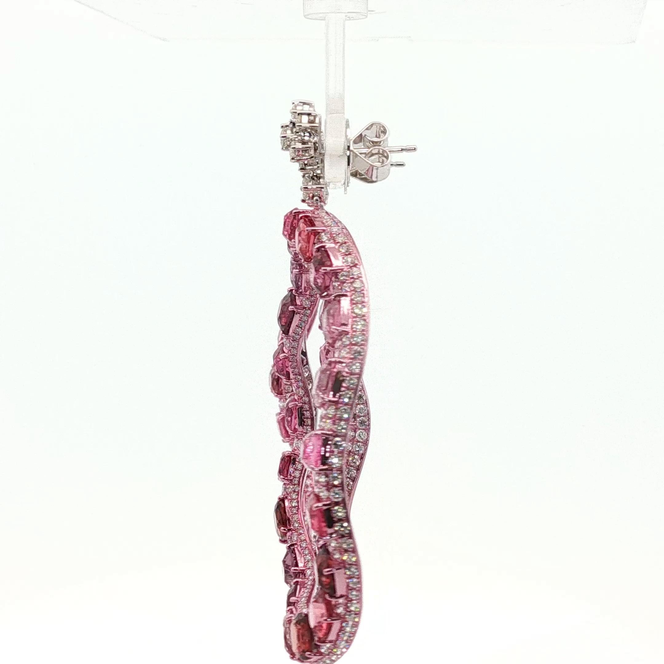 Boucles d'oreilles Donut en or blanc 26.67ct et diamant Pink Spinel Ombre Pour femmes en vente