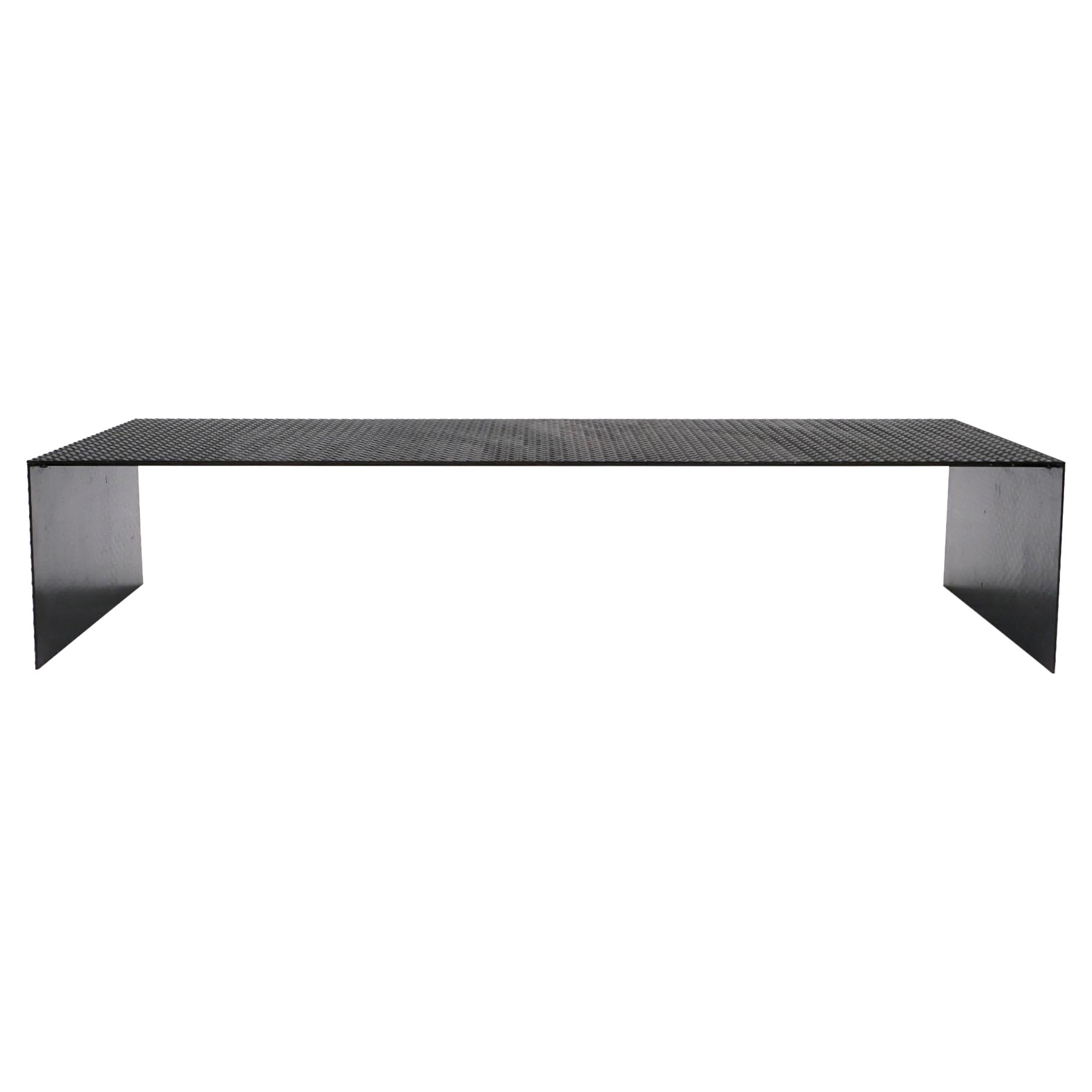 Große Diamantplatte Stahlbank / Couchtisch, dunkle Holzkohle, maßgefertigt im Angebot