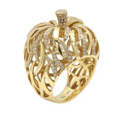 Large Diamond Ring 18K Gold Natural Diamonds Bold Apple Design