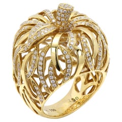 Large Diamond Ring 18K Gold Natural Diamonds Bold Apple Design Large Diamond Ring 18K Gold Natural Diamonds Bold Apple Design