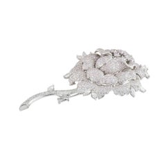 Large Diamond Rose Flower Brooch 11.21 Carat