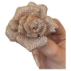 Large Diamond Rose Pin/Brooch/Pendant 22.00 Carat Total Weight in 18k Rose Gold