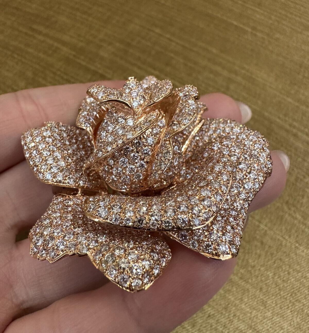 Large Diamond Rose Pin/Brooch/Pendant 22.00 Carat Total Weight in 18k Rose Gold In Excellent Condition For Sale In La Jolla, CA