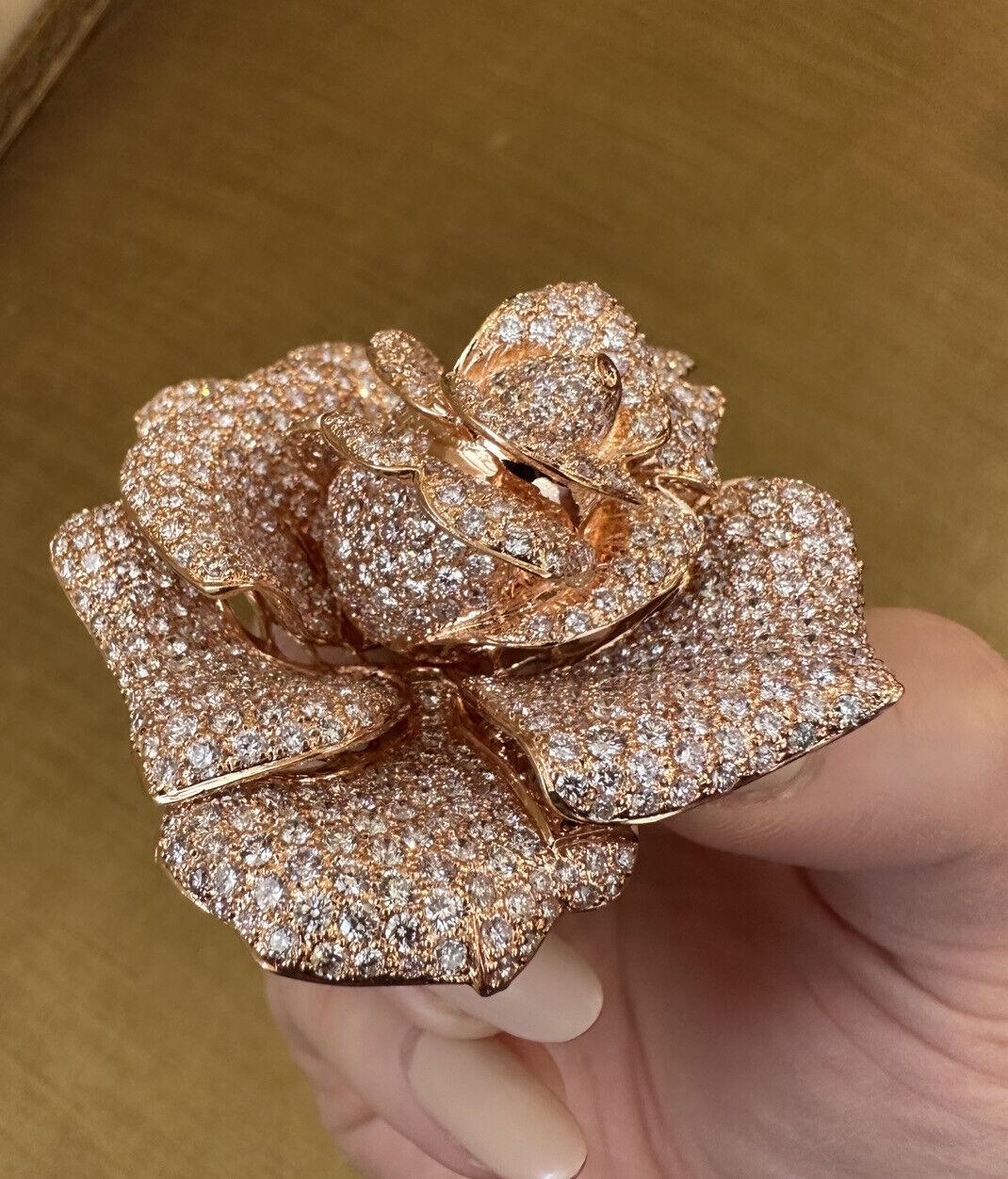 Large Diamond Rose Pin/Brooch/Pendant 22.00 Carat Total Weight in 18k Rose Gold For Sale 1