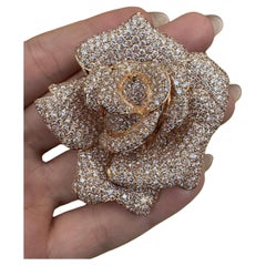 Retro Large Diamond Rose Pin/Brooch/Pendant 22.00 Carat Total Weight in 18k Rose Gold
