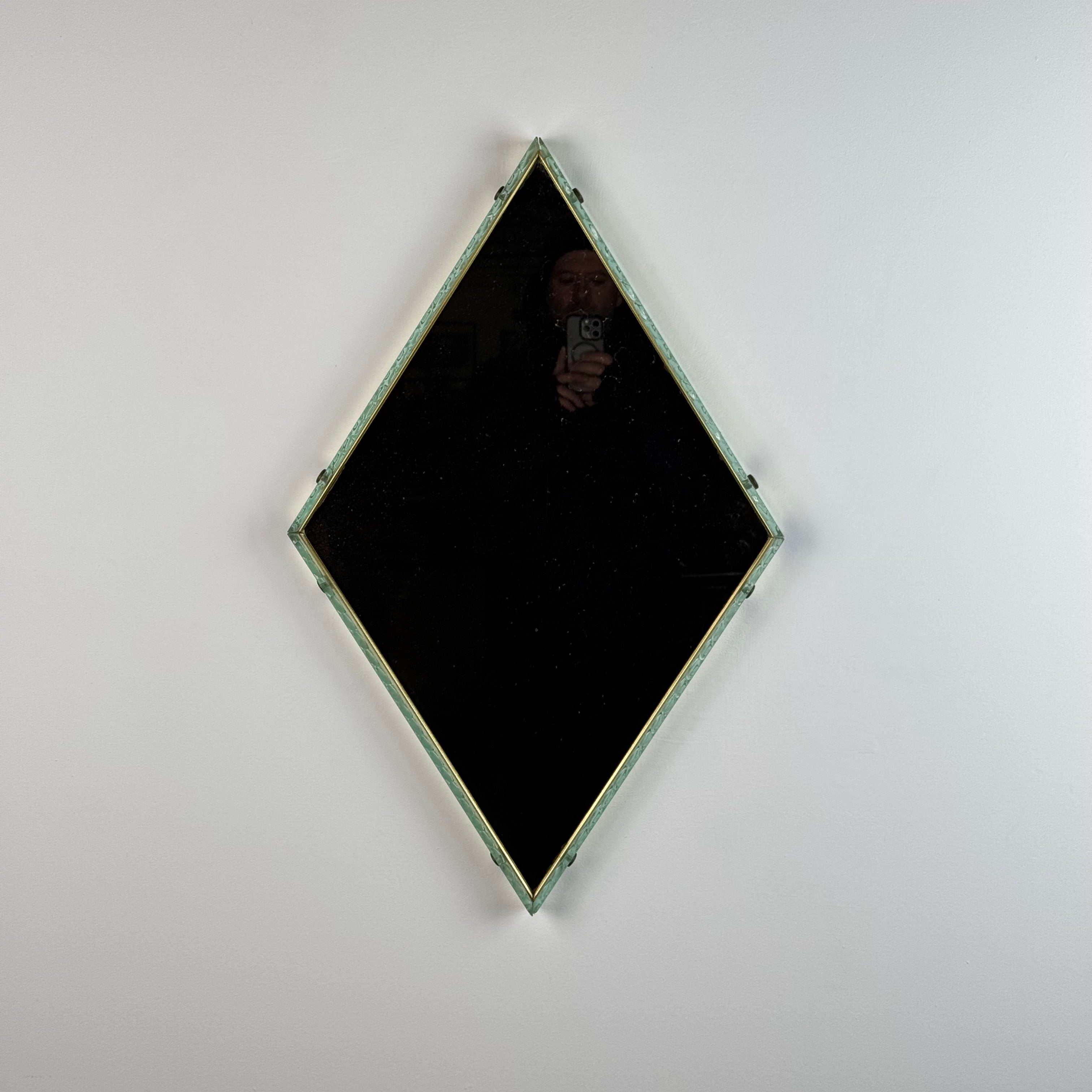 Large Diamond-Shaped Wall Mirror by Luigi Brusotti for Fontana Arte, 1950s en vente