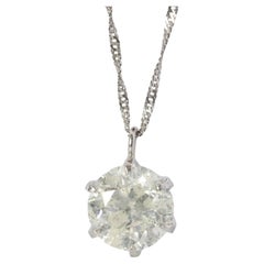 Colgante solitario de diamante grande. Collar Platino Pt999 Diamante redondo 0.9CT