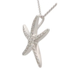 Large Diamond Starfish Pendant Necklace Set in 18k White Gold