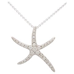 Large Diamond Starfish Pendant Necklace Set in 18k White Gold