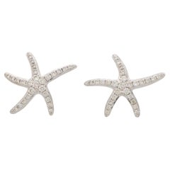 Large Diamond Starfish Stud Earrings in White Gold