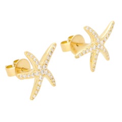 Large Diamond Starfish Stud Earrings Set in 18 Karat Yellow Gold