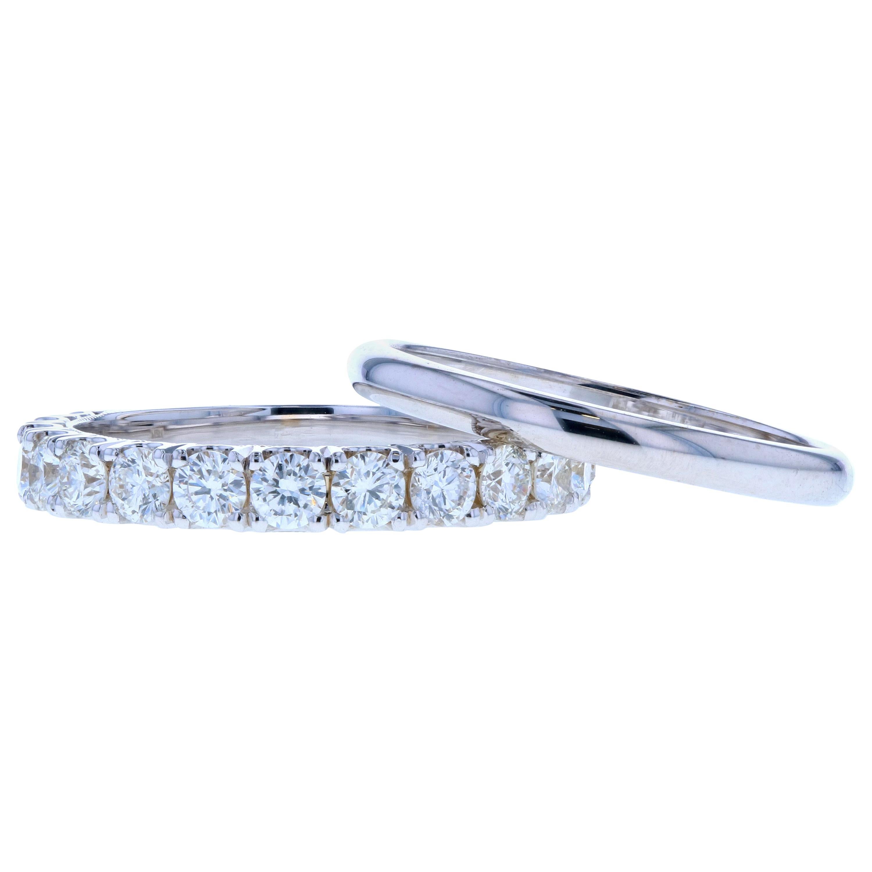 Large Diamond Wedding Band Set in White Gold For Sale
