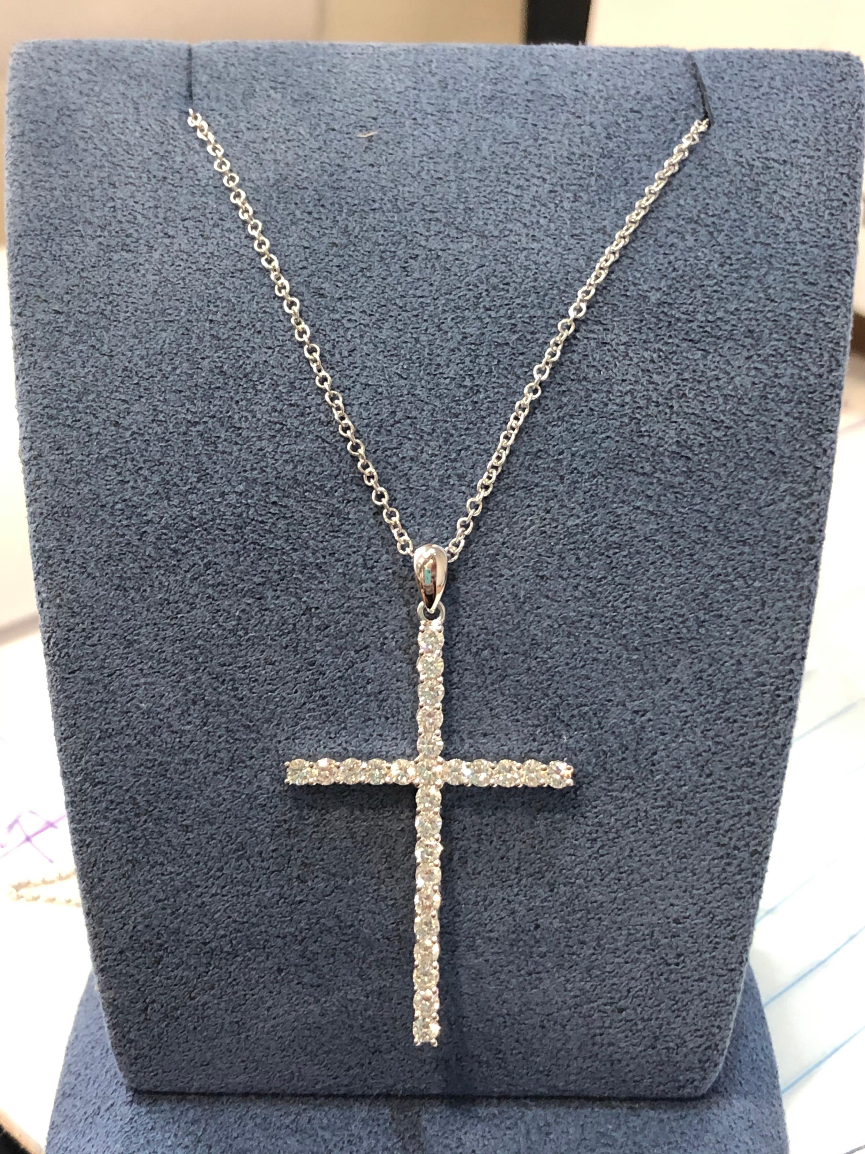 Large Diamond White Gold Cross Pendant 