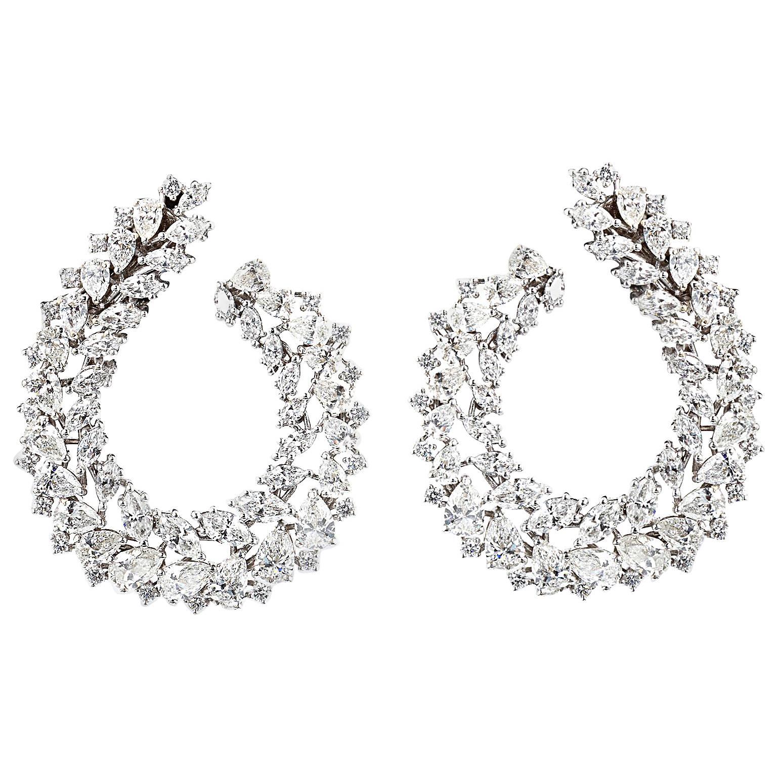 Large Diamond Wreath Cluster Hoop Earrings