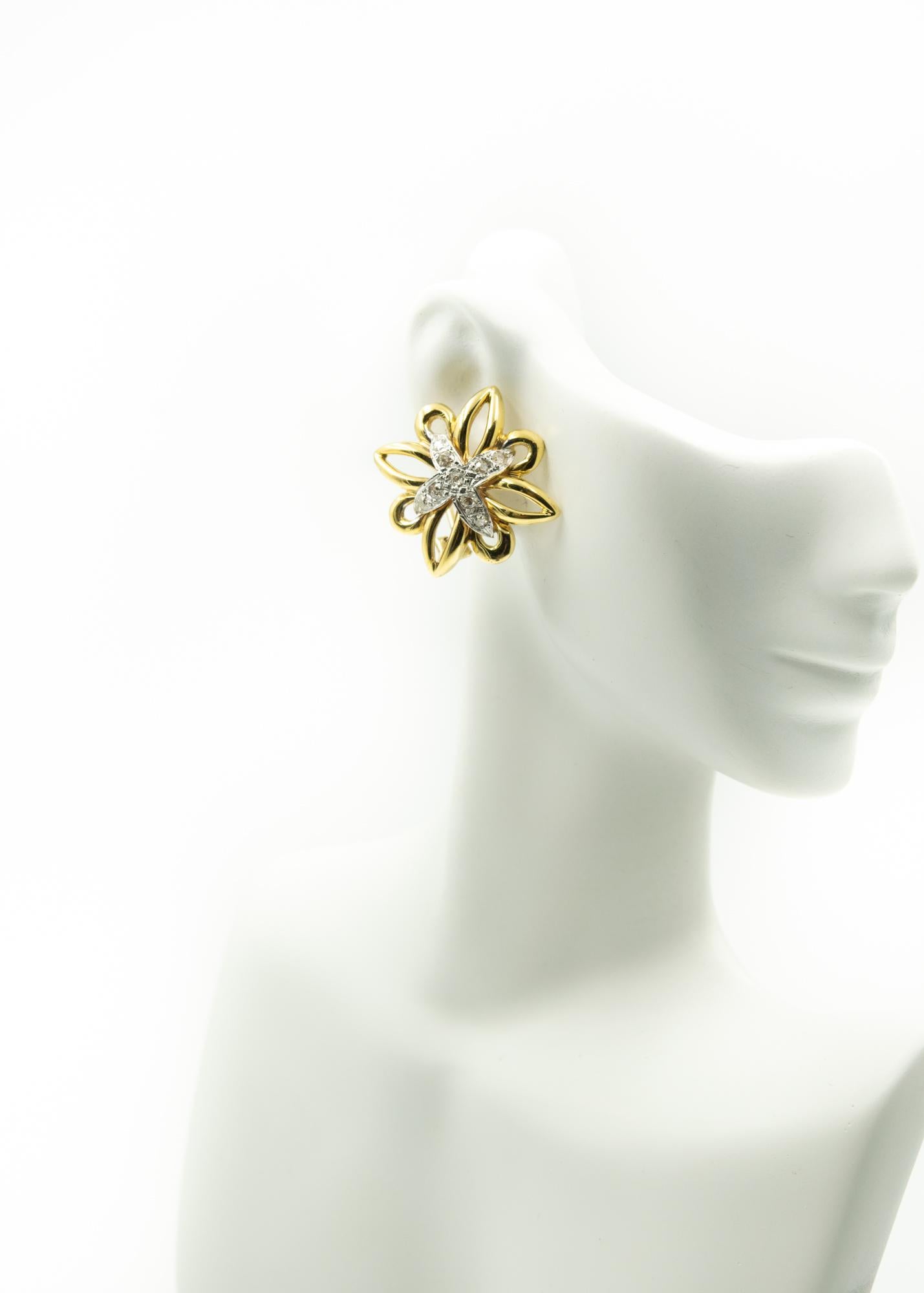 Women's Large Diamond Yellow Gold Flower Earrings For Sale