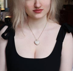 Large Diamonds Heart Pendant Necklace on 18 Karat Gold