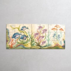 Großes handbemaltes Diaz Costa-Keramik-Kunstwerk mit Fischen, um 1960