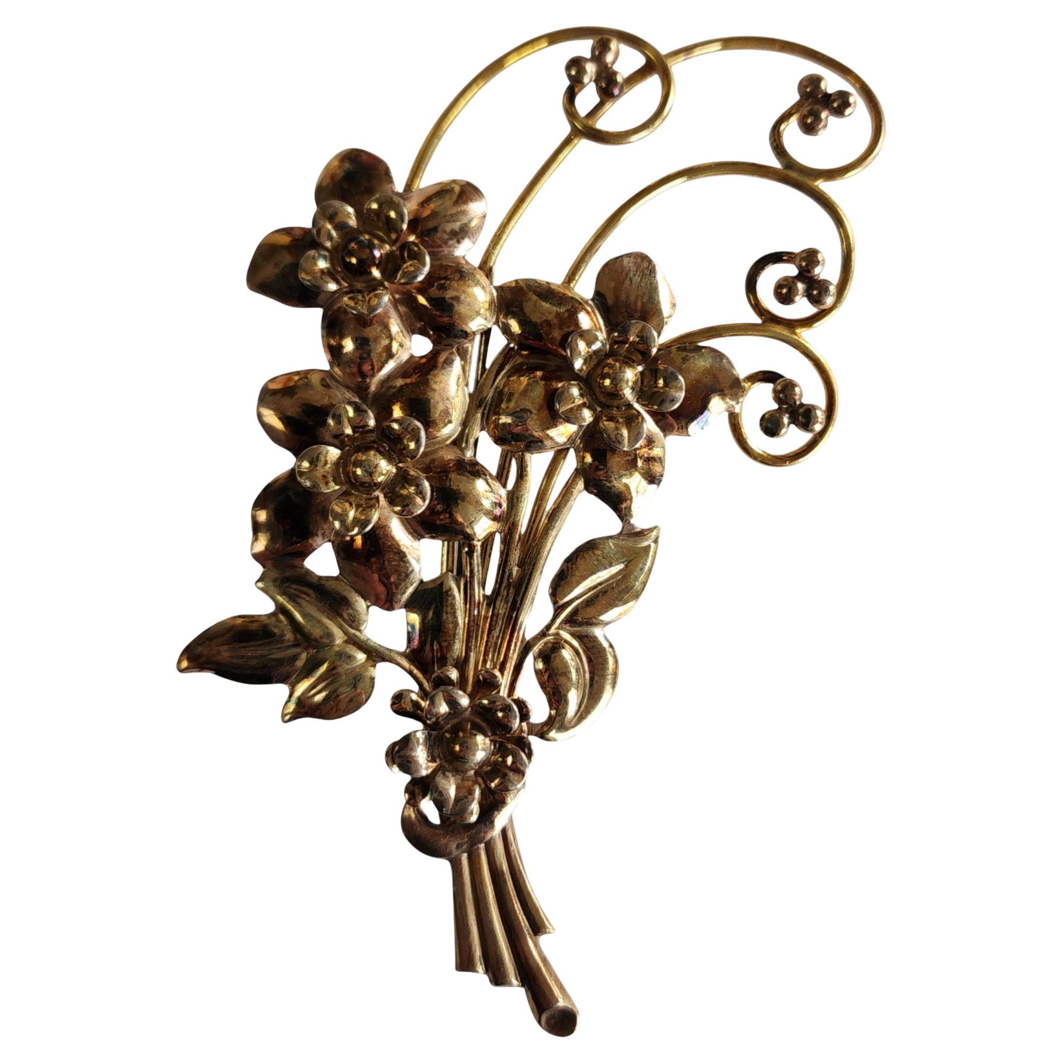 Large Dimensional Sterling 
12K Gold-Filled Flower Pin – 1940s Retro Brooch