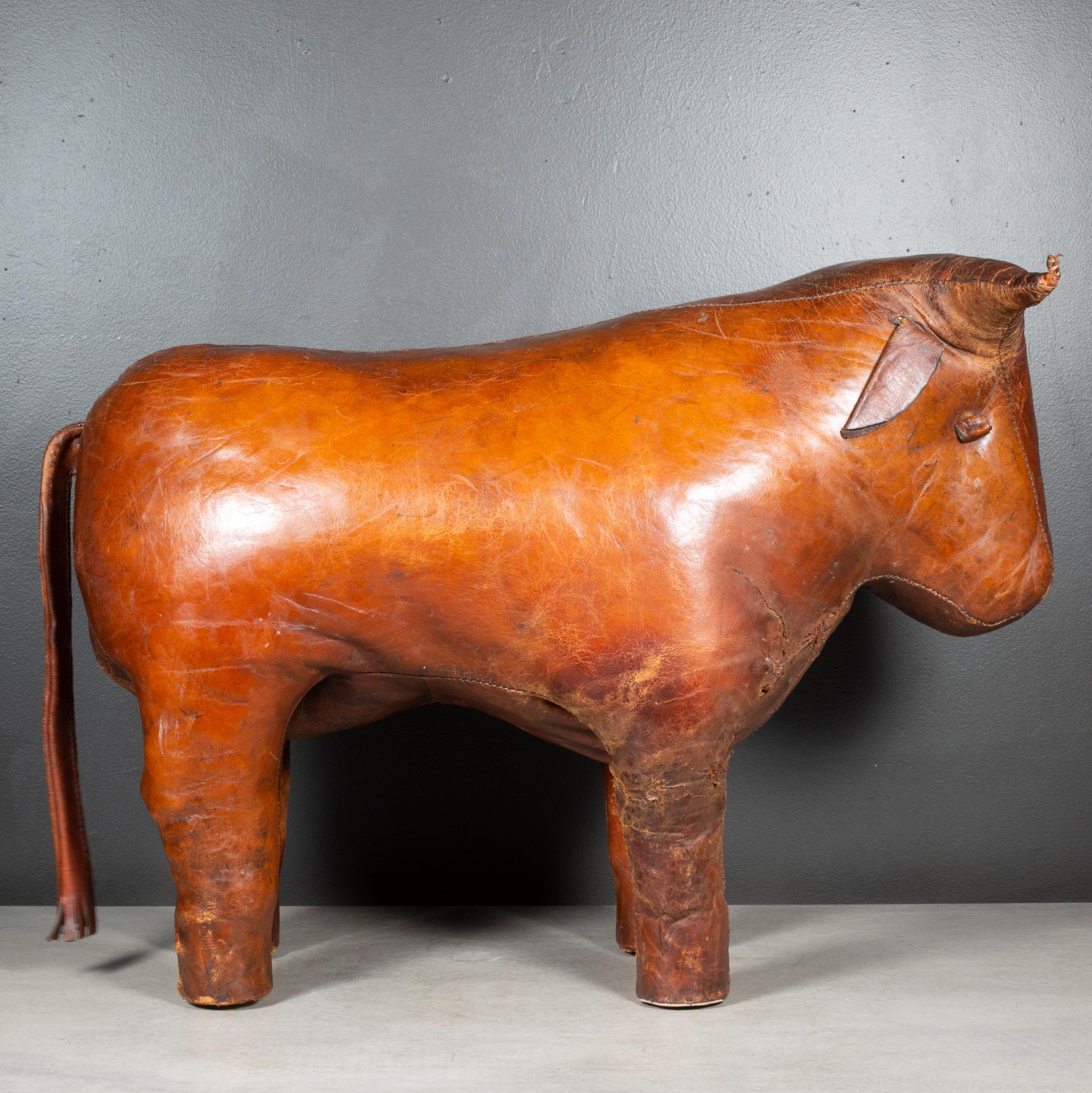 20th Century Large Dimitri Omersa for Abercrombie & Fitch Leather Bull Footstool/Ottoman c.19