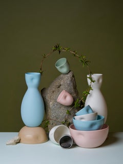 Large Dimpled Porcelain Bowl in Denim Blue