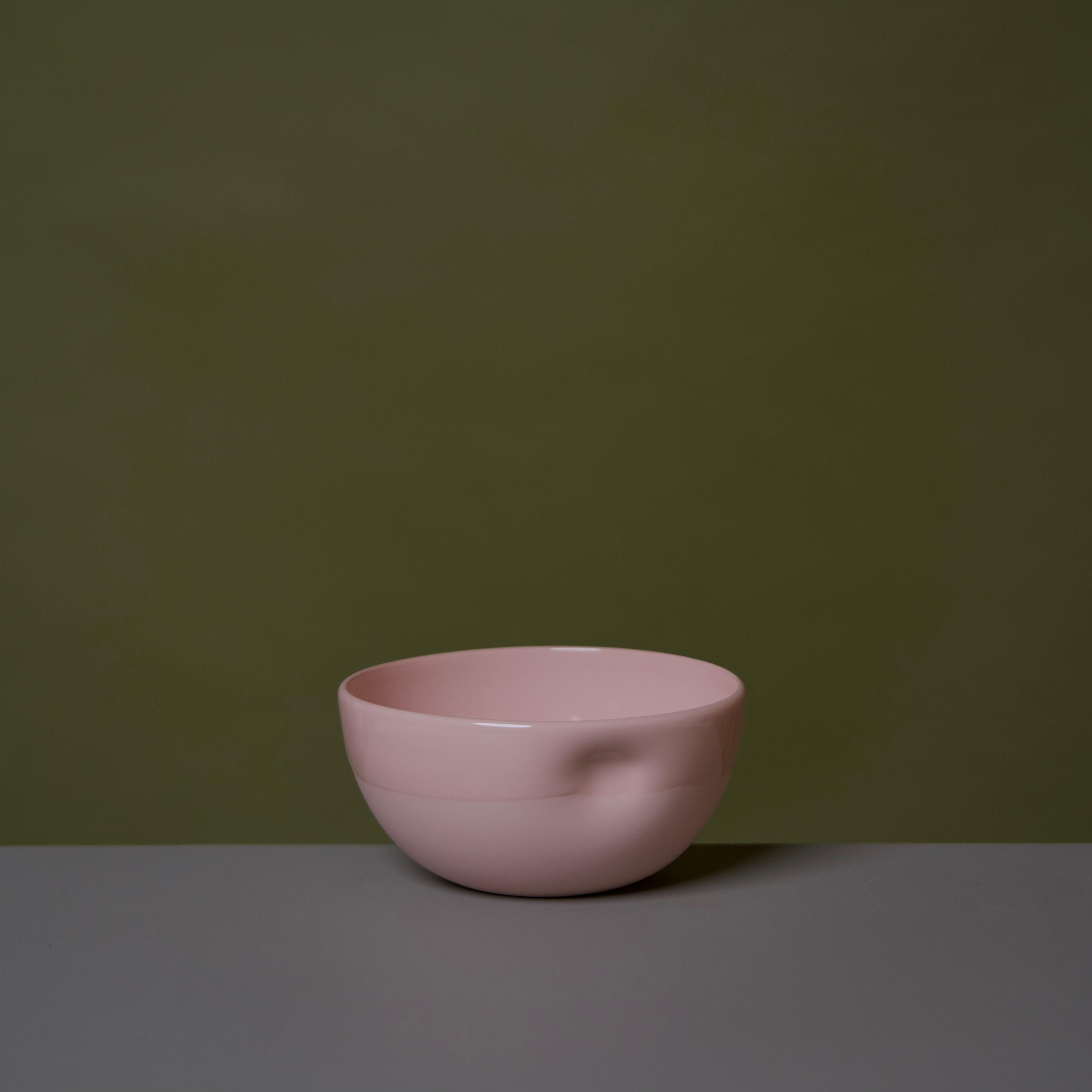 Modern Large Dimpled Porcelain Bowl in Dusty Pink