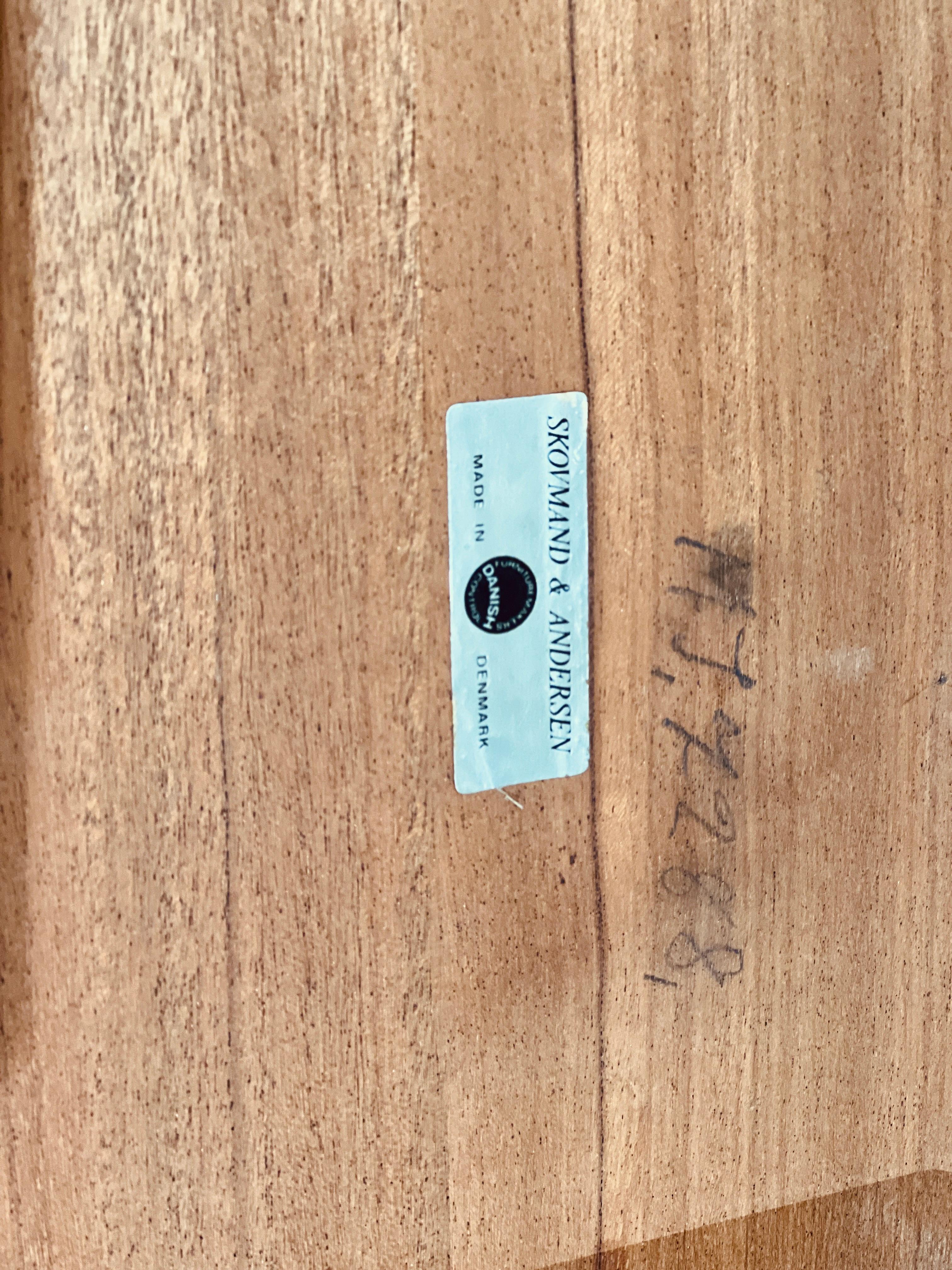 Skovmand and Andersen sign this large table handcrafted in Denmark in the ‘60s.

The table was designed by Johannes Andersen and it is feautured by the simplicity of its lines, thin long conic legs for a simple circular top with a stunning grain all