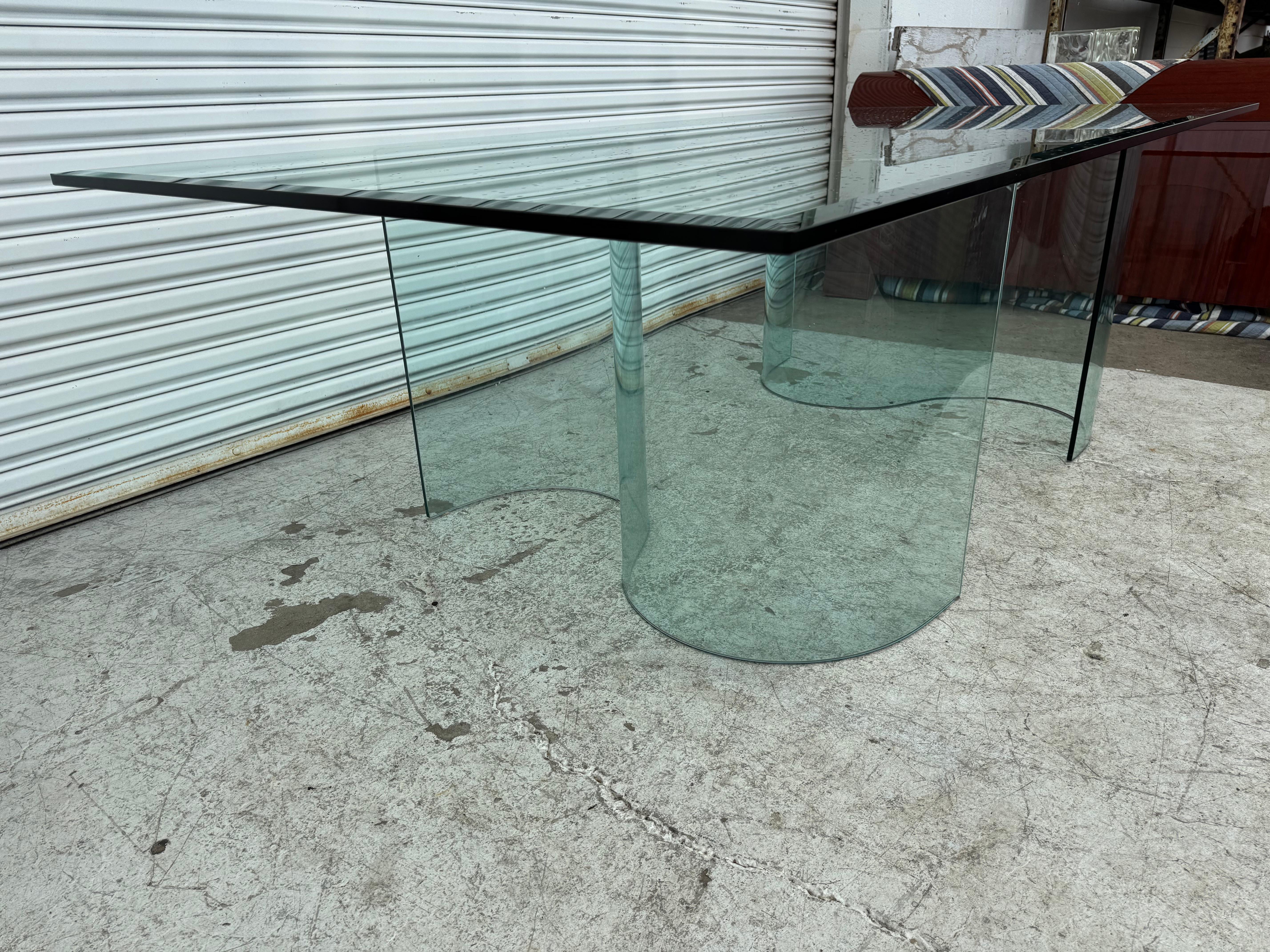 Fiam Italia Large Glass Dining/Conference Table w/ 2 Wave-Shaped Glass Bases For Sale 4