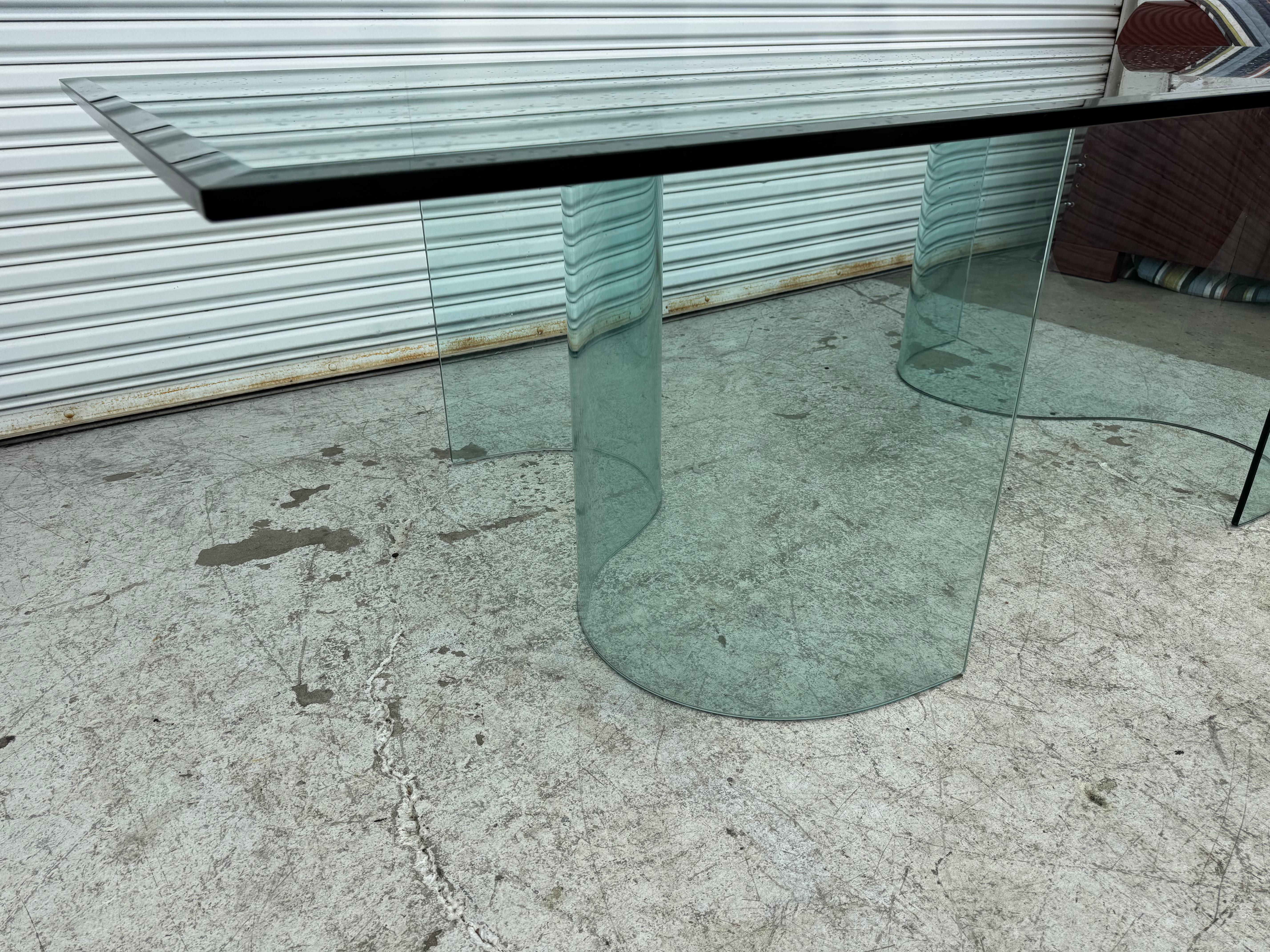 Fiam Italia Large Glass Dining/Conference Table w/ 2 Wave-Shaped Glass Bases For Sale 6