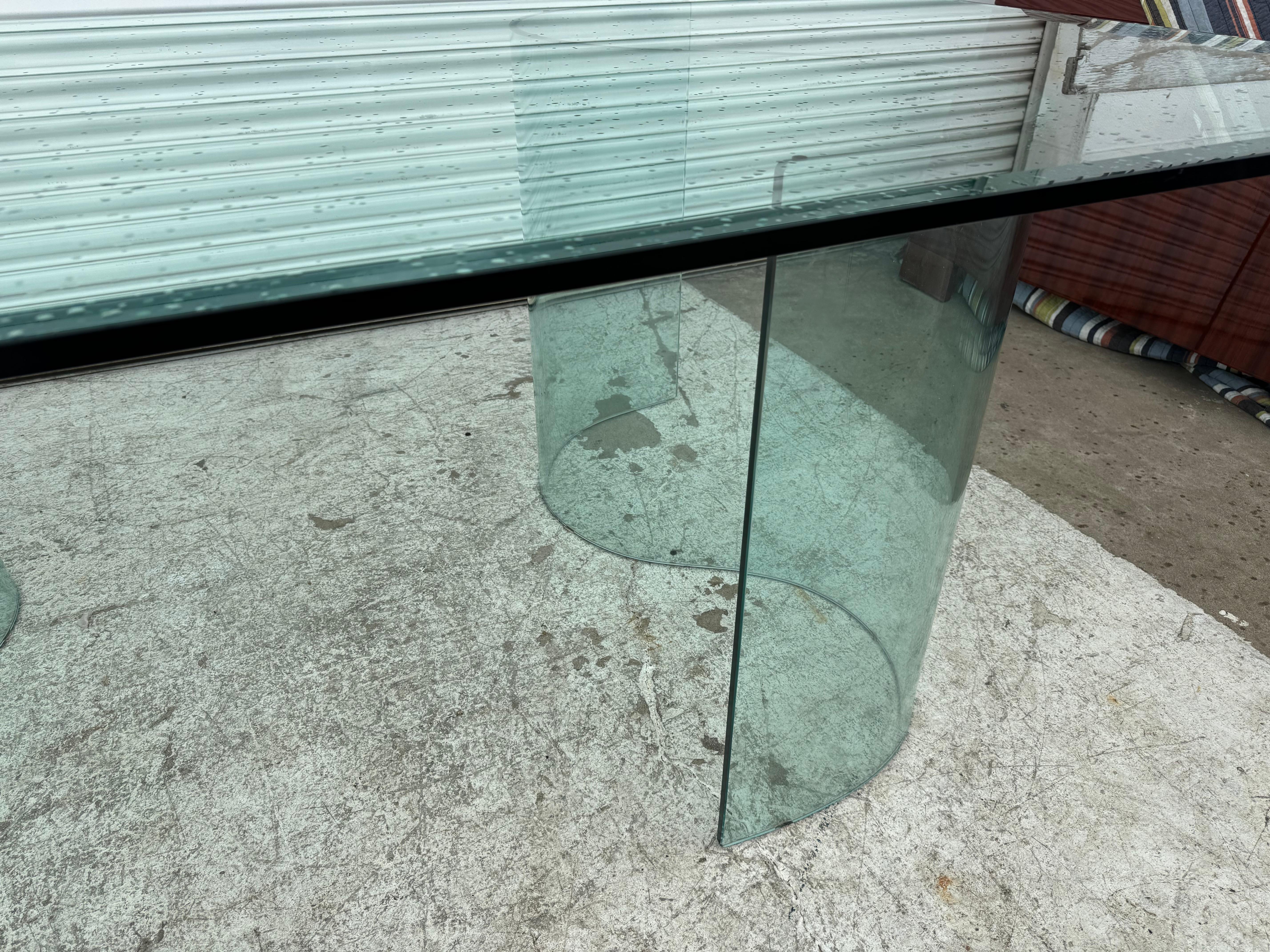 Fiam Italia Large Glass Dining/Conference Table w/ 2 Wave-Shaped Glass Bases For Sale 7