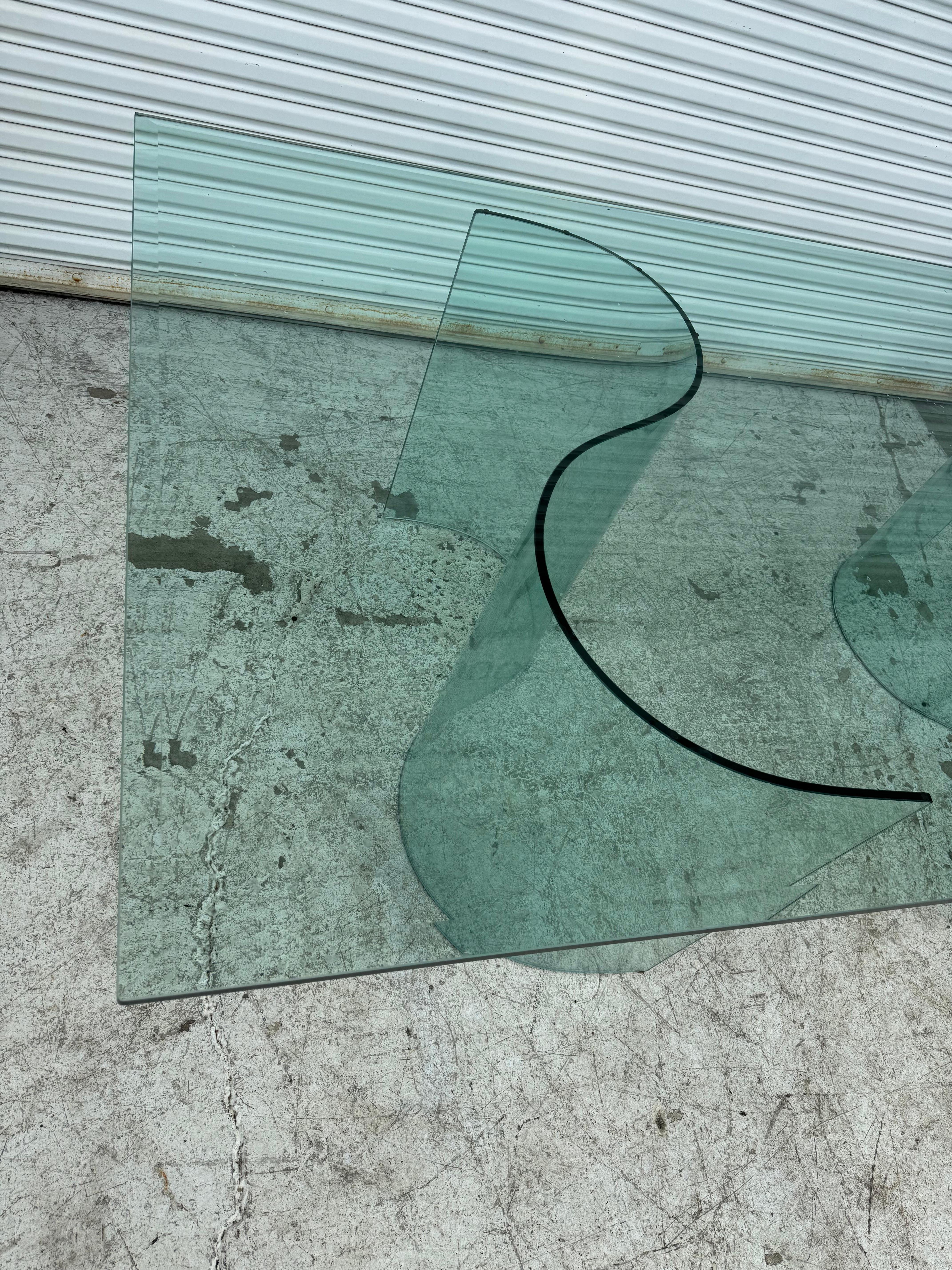Fiam Italia Large Glass Dining/Conference Table w/ 2 Wave-Shaped Glass Bases For Sale 2