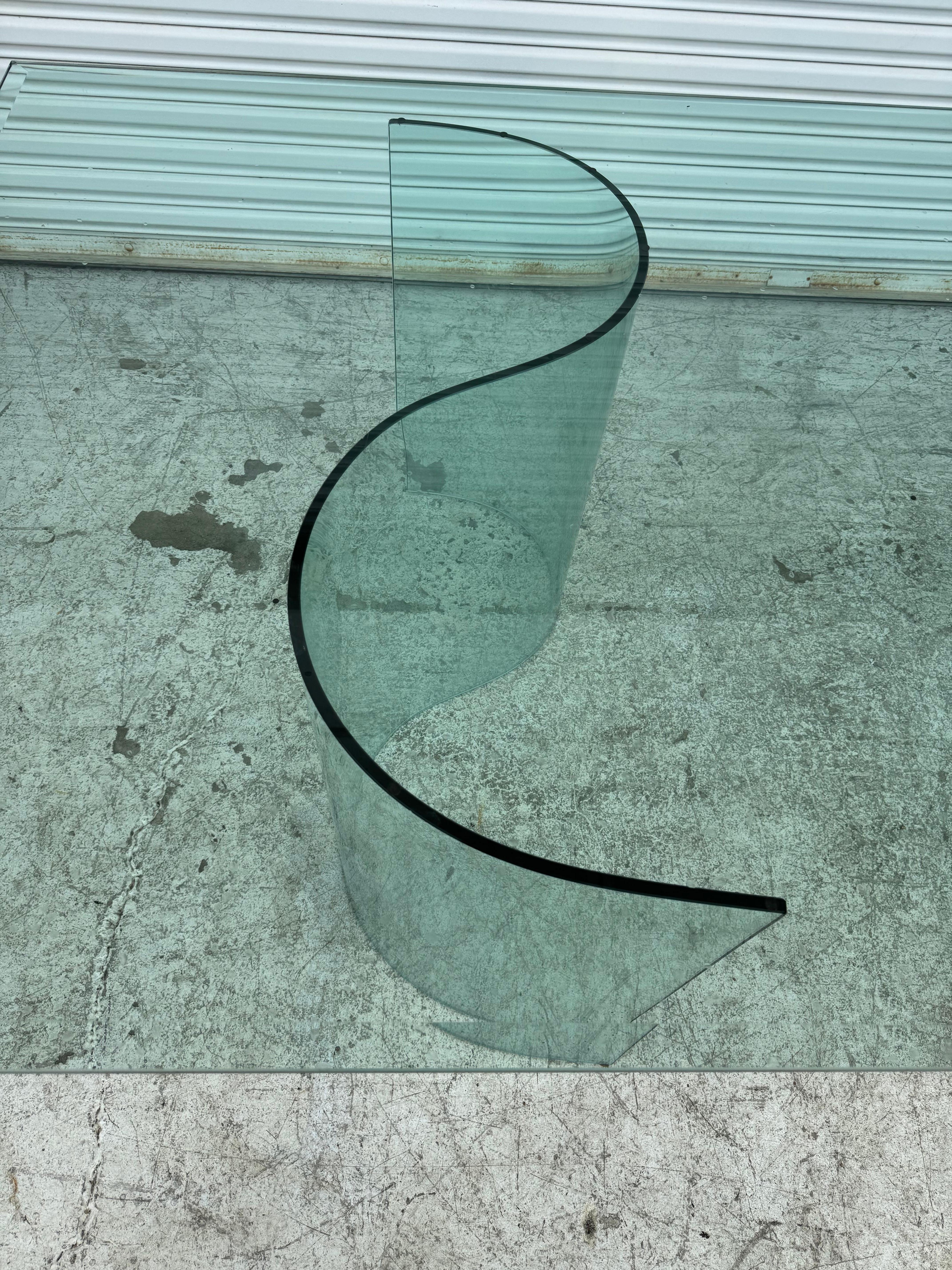 Fiam Italia Large Glass Dining/Conference Table w/ 2 Wave-Shaped Glass Bases For Sale 3