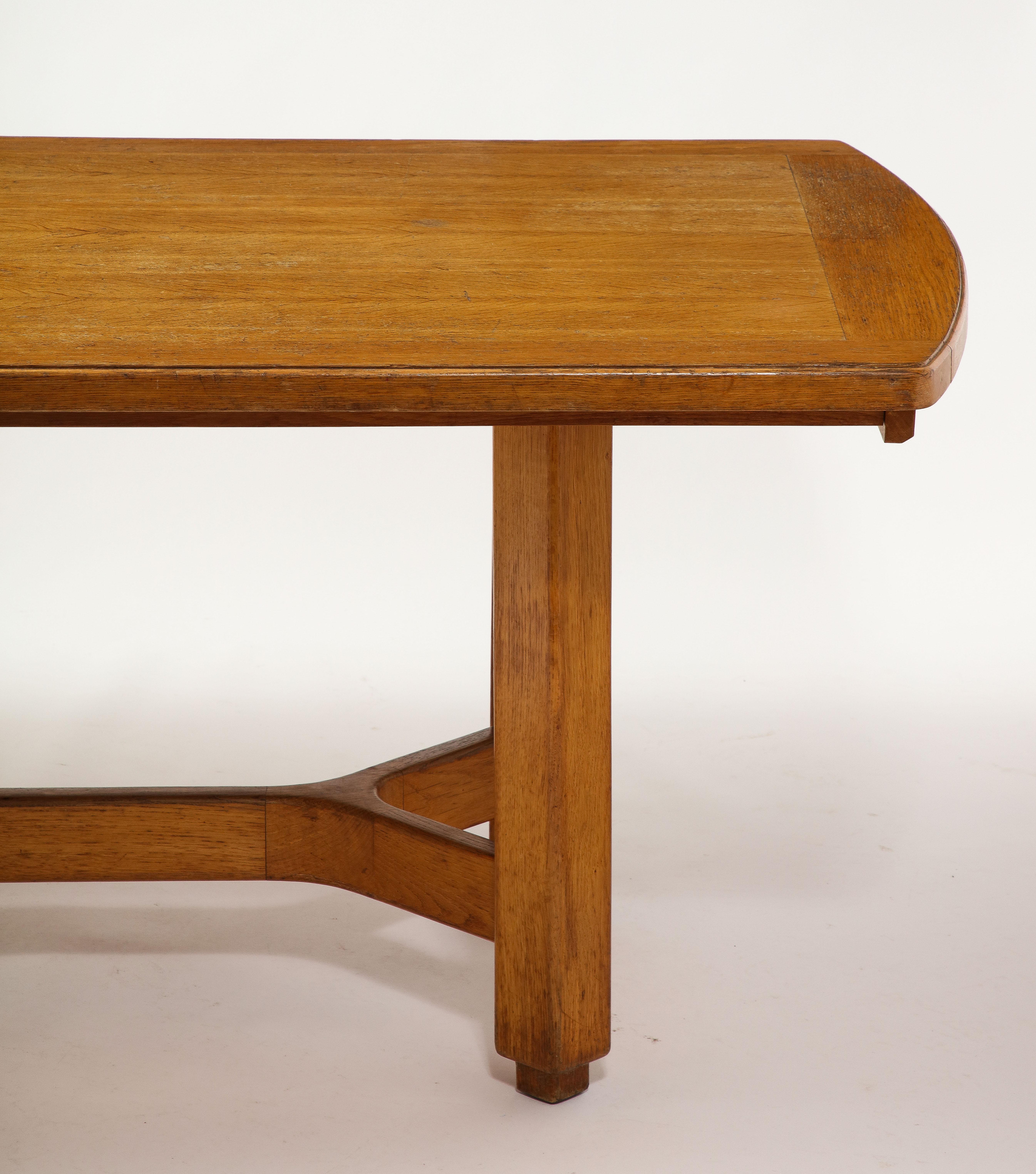 Guillerme et Chambron Votre Maison Large Oak Dining Table, France 1960's In Good Condition For Sale In New York, NY