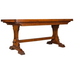 Antique Dining Table Extending Oak Draw Leaf Flemish Seats Up Large Dining Table English Oak Draw Leaf Extending 20th Century