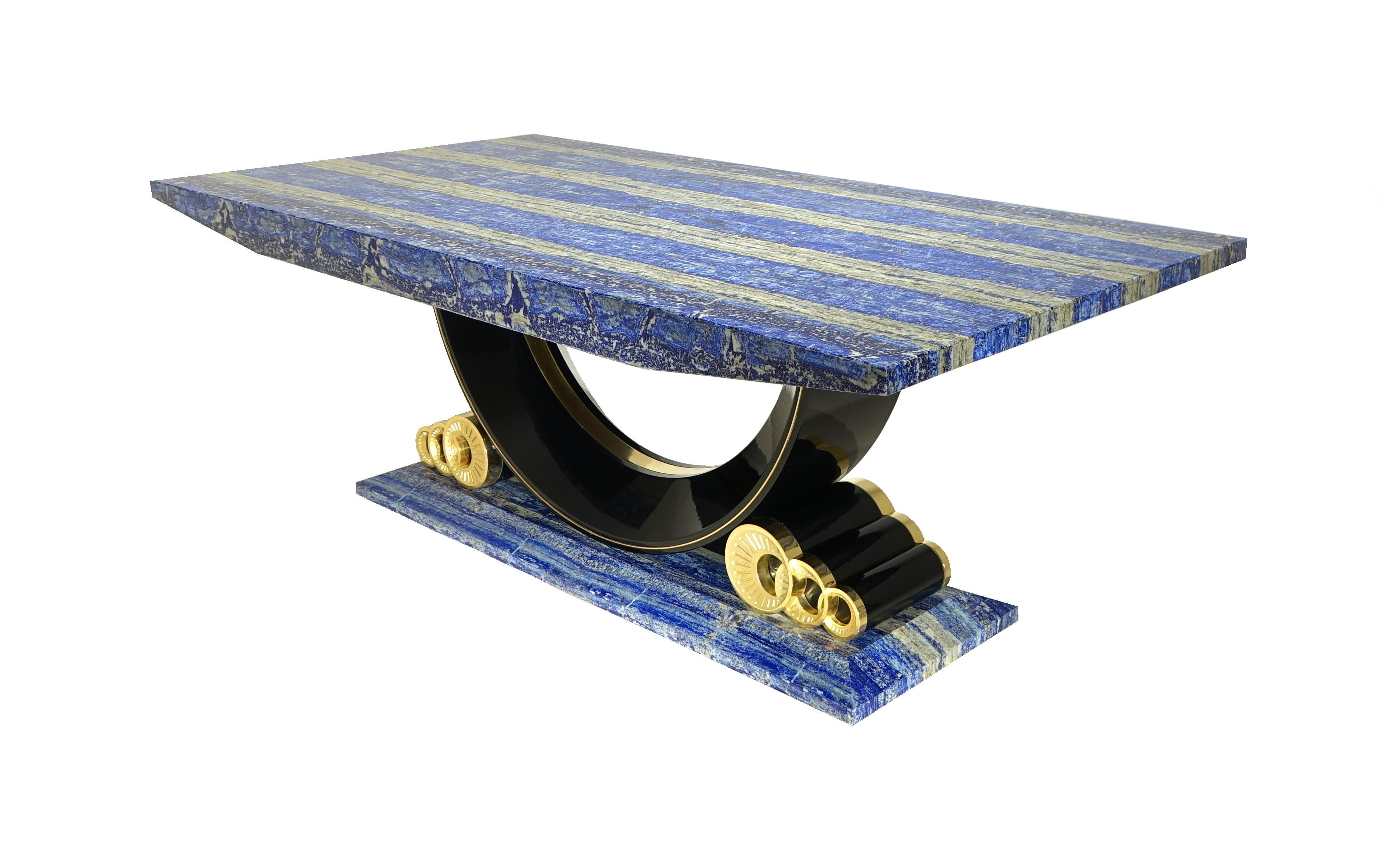 Large Dining Table in Azurite and Lapis Lazuli Deco Style, Italian Design 5