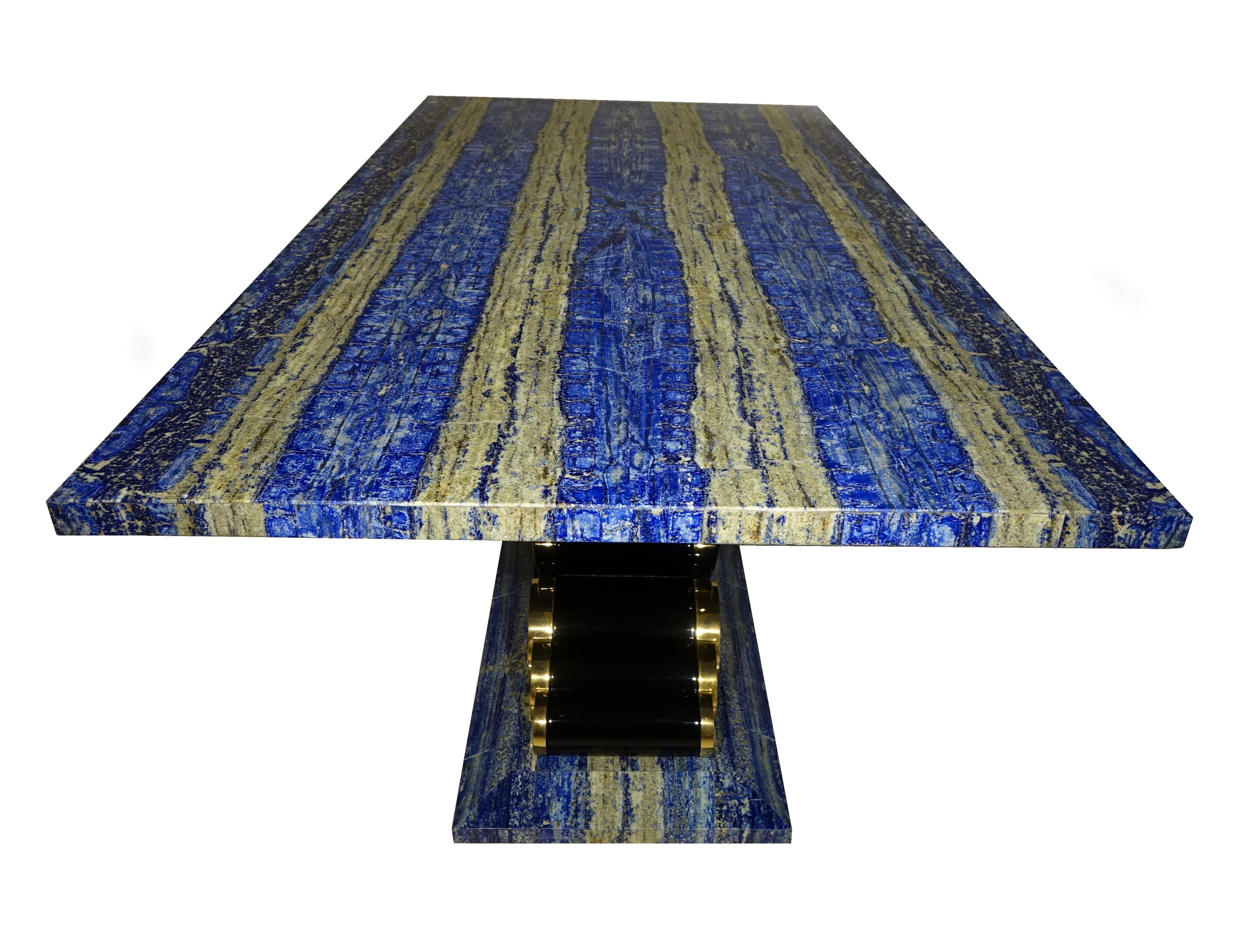 Large Dining Table in Azurite and Lapis Lazuli Deco Style, Italian Design 7