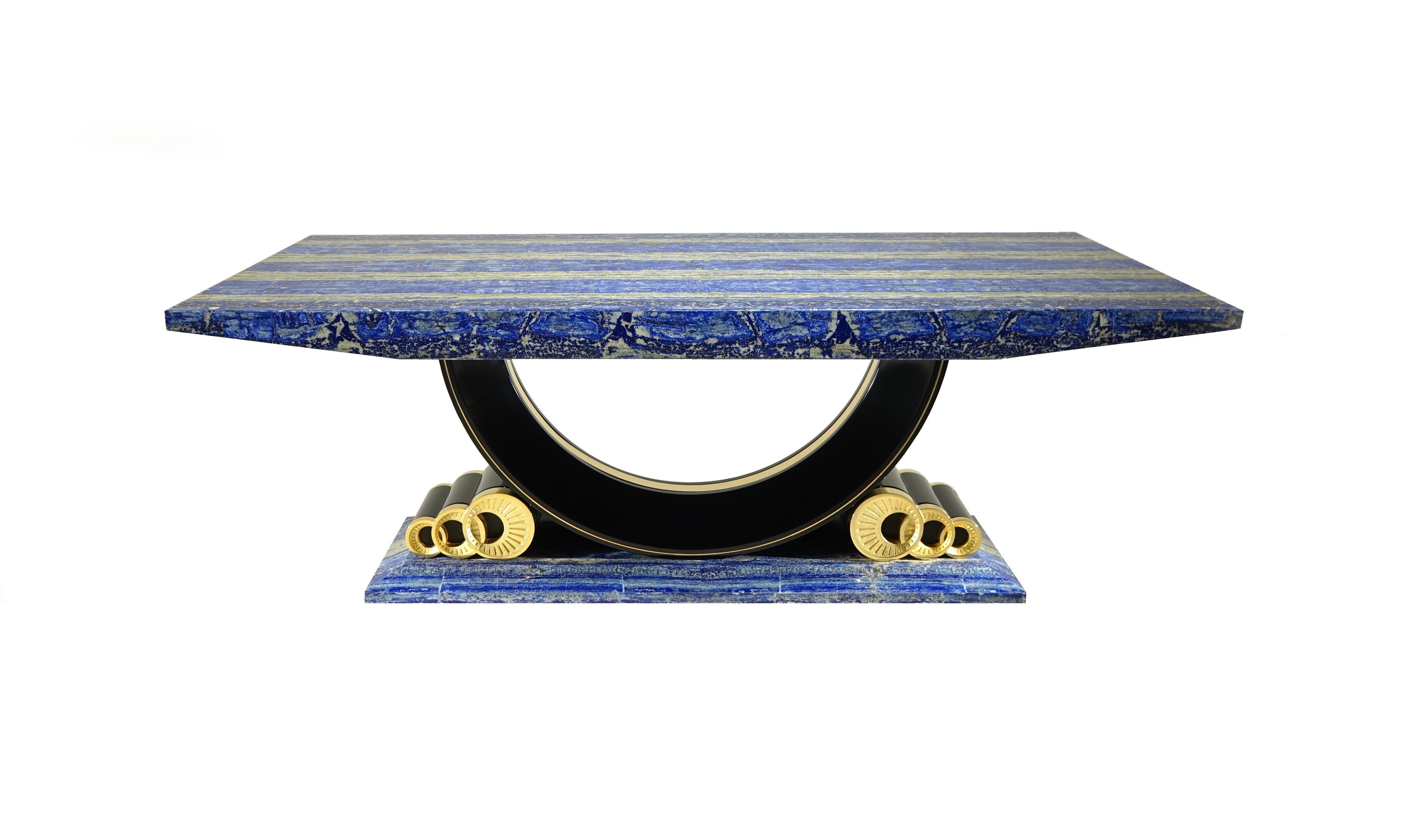 Art Deco Large Dining Table in Azurite and Lapis Lazuli Deco Style, Italian Design