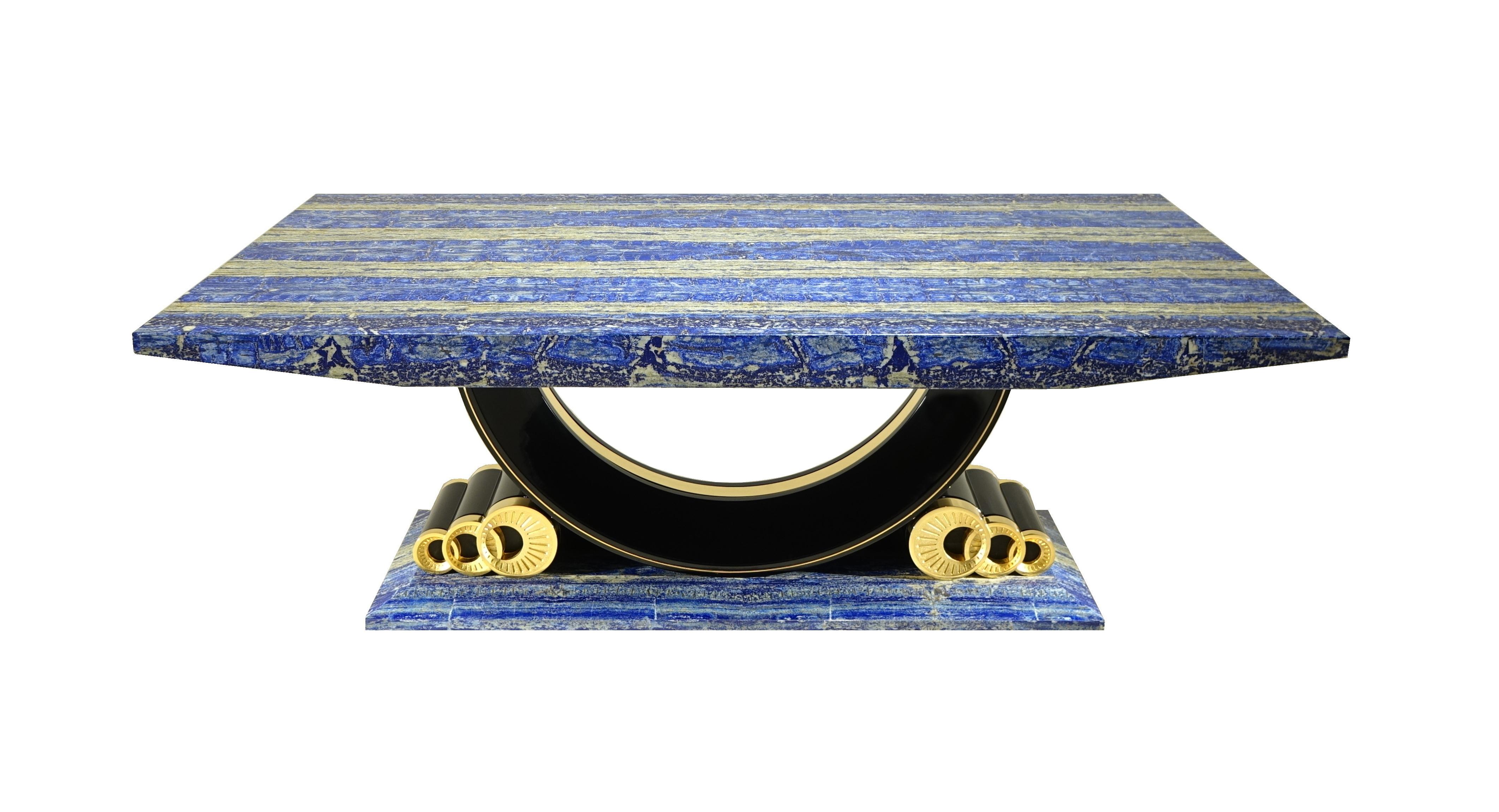 Hand-Crafted Large Dining Table in Azurite and Lapis Lazuli Deco Style, Italian Design