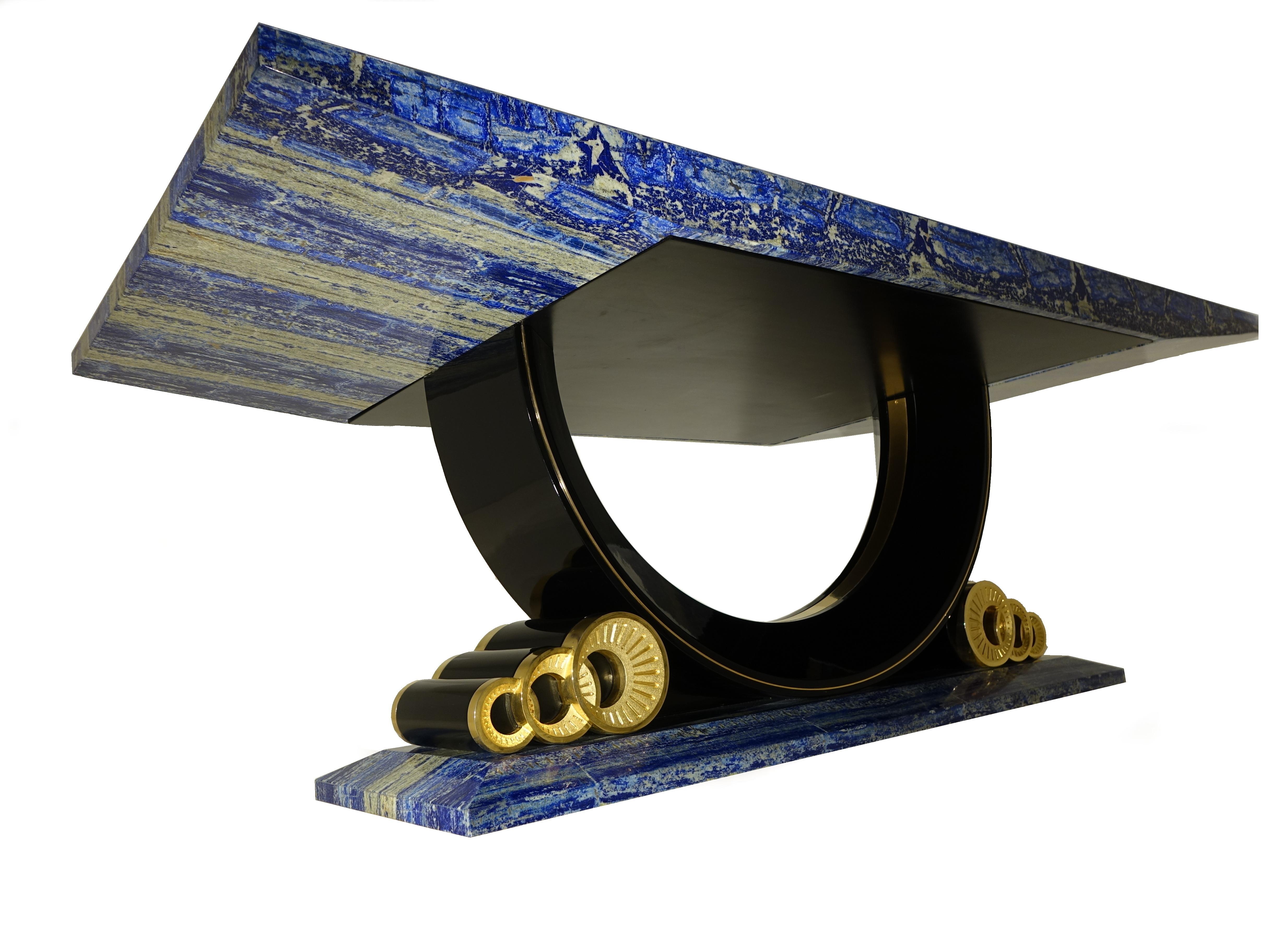 Contemporary Large Dining Table in Azurite and Lapis Lazuli Deco Style, Italian Design