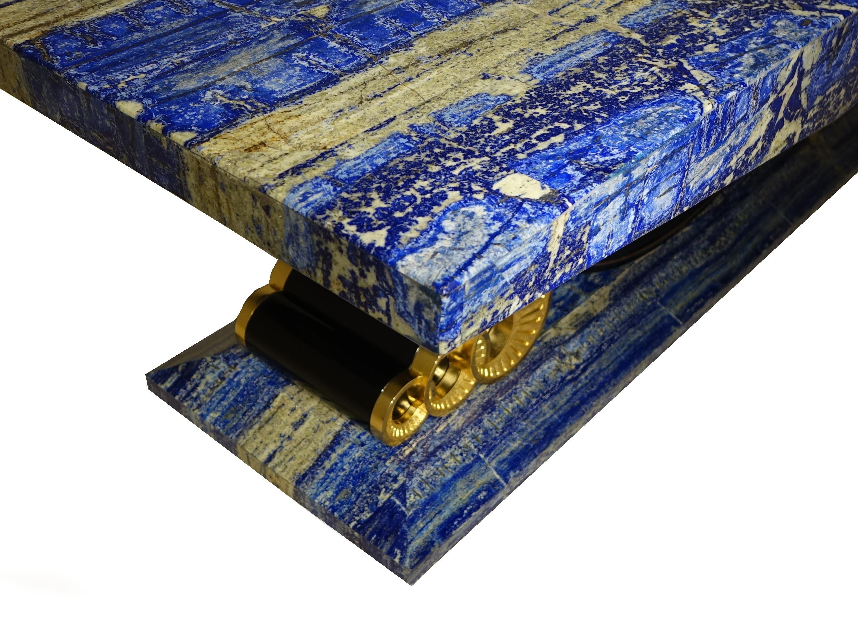 Large Dining Table in Azurite and Lapis Lazuli Deco Style, Italian Design 3