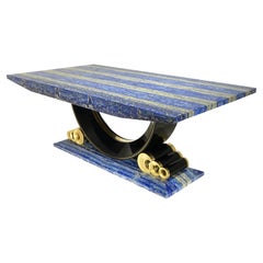 Large Dining Table in Azurite and Lapis Lazuli Deco Style, Italian Design