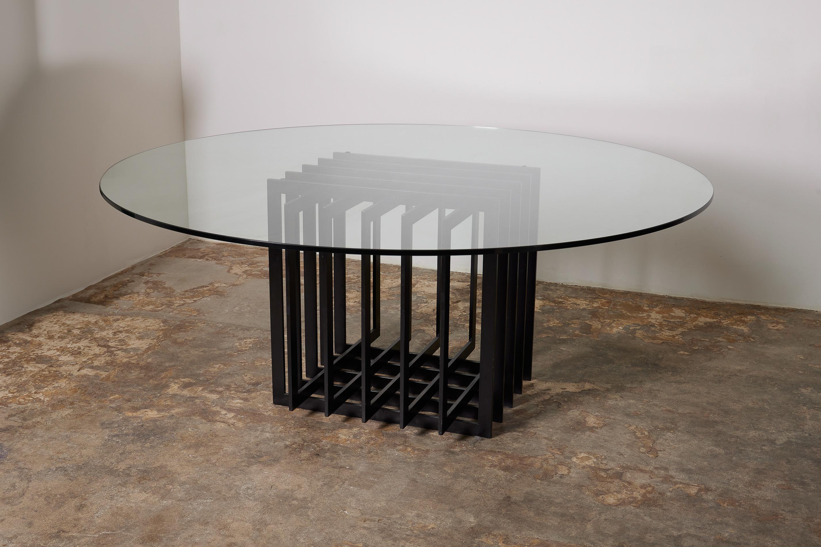 Grande table de salle à manger en verre et métal, années 1980 en vente 5