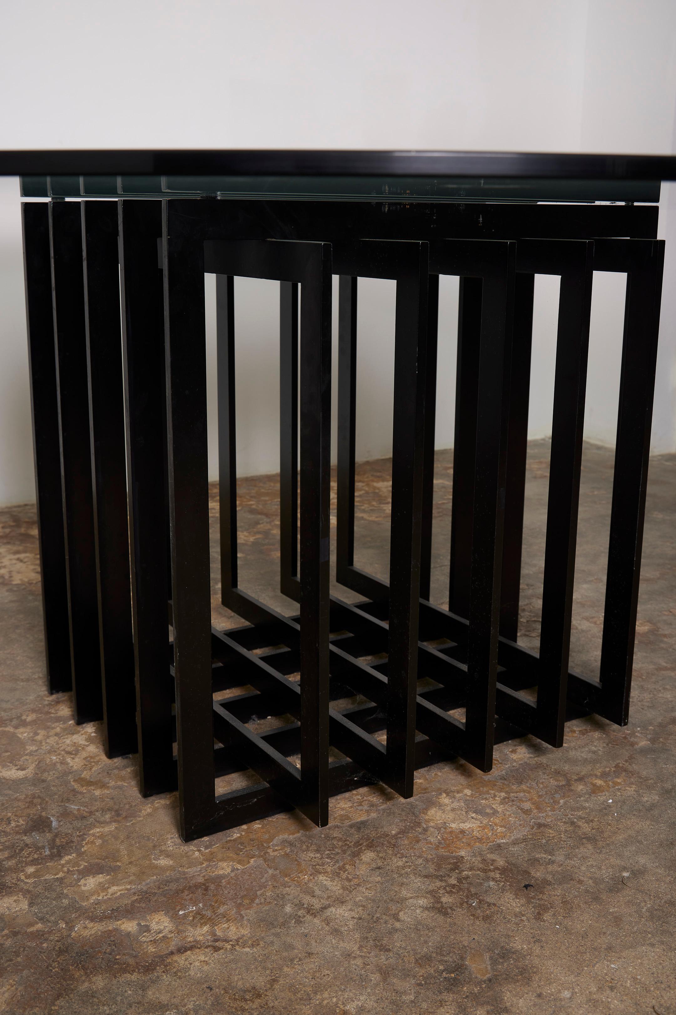 Métal Grande table de salle à manger en verre et métal, années 1980 en vente