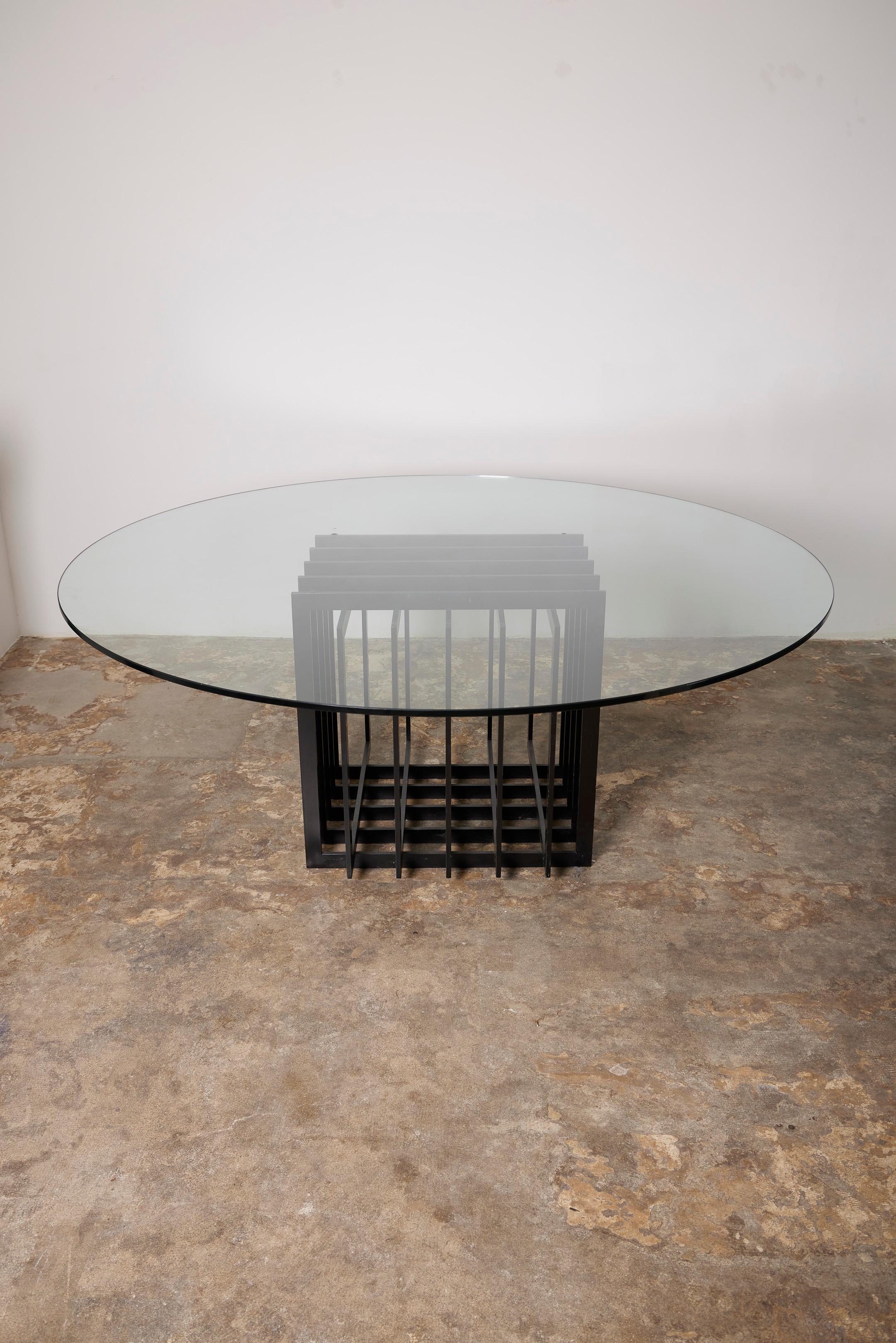 Grande table de salle à manger en verre et métal, années 1980 en vente 3