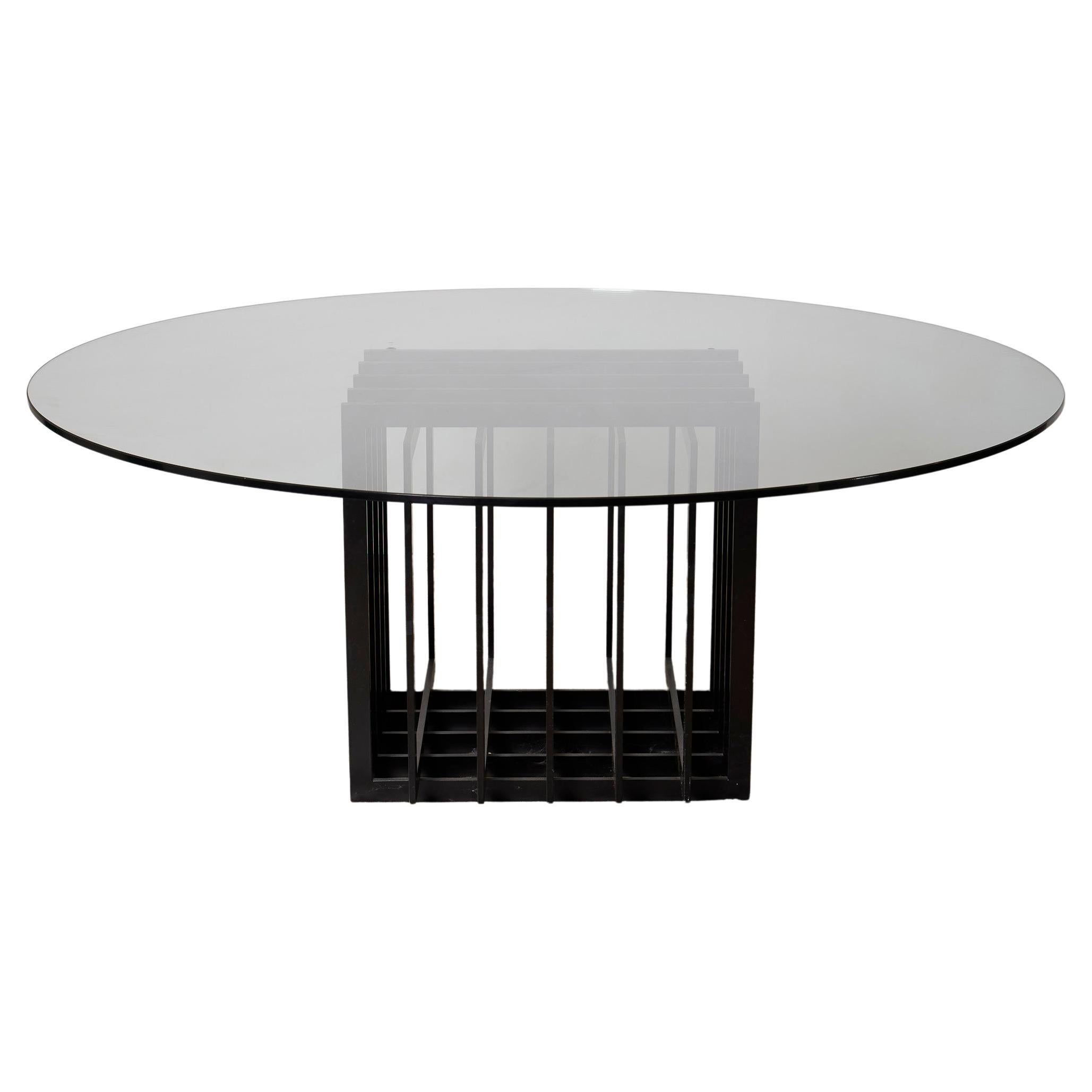Large Dining table in Glass and Metal, 1980s