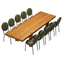 Large Dining Table in Oregon Pine with Italian Set of Ten Dining Chairs 