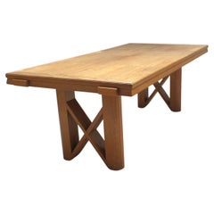 Large Dining Table in Solid Oak, Guillerme and Chambron
