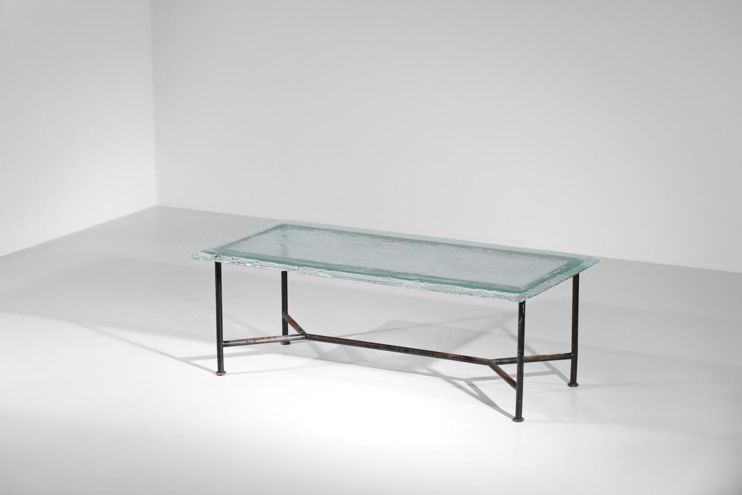 Large Dining Table Metal and Glass Slab Artisanal Work 3
